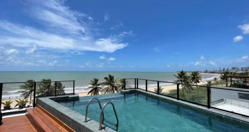 Flat novo pé na areia com 18 m² e área de lazer no Jardim Oceania