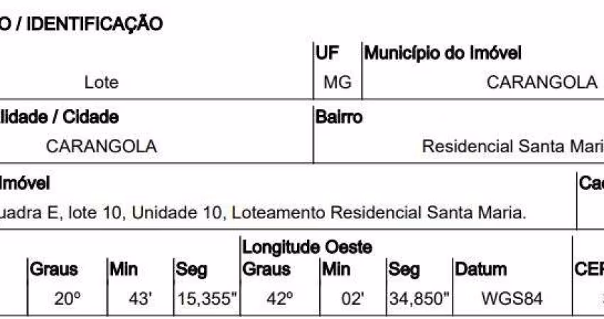 Oportunidade Única em CARANGOLA - MG | Tipo: Terreno | Negociação: Venda Direta Online  | Situação: Imóvel