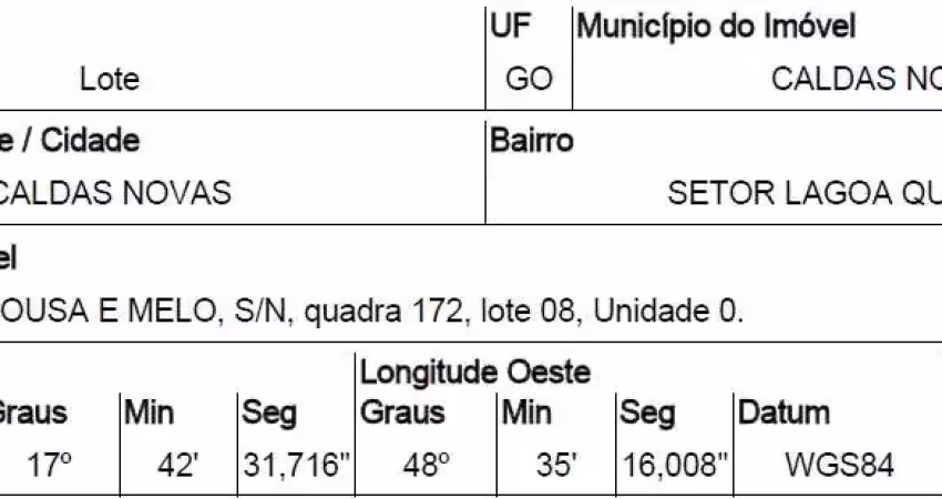 Oportunidade única em caldas novas - go | tipo: terreno | negociação: venda direta online  | situação: imóvel
