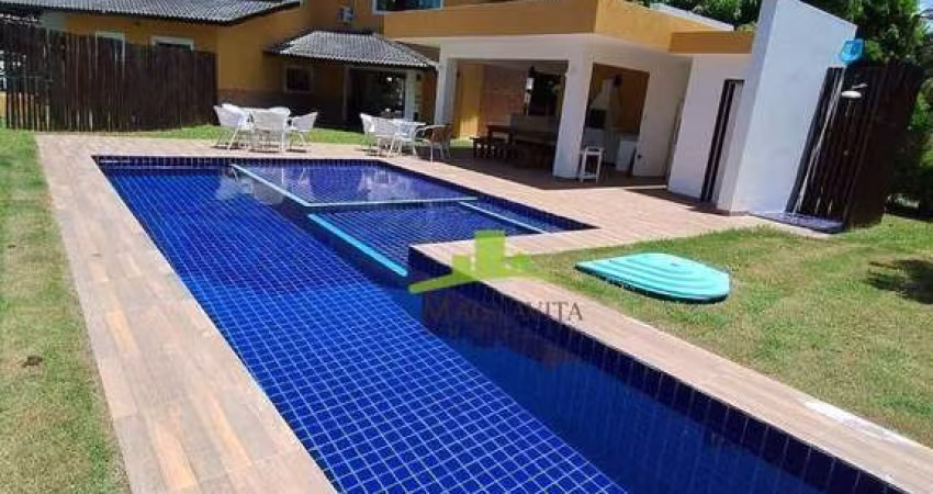 Casa de luxo em Busca Vida, 425m², 5 suítes, piscina, área gourmet e energia solar, 6 vagas. Condomínio exclusivo no litoral norte, Camaçari