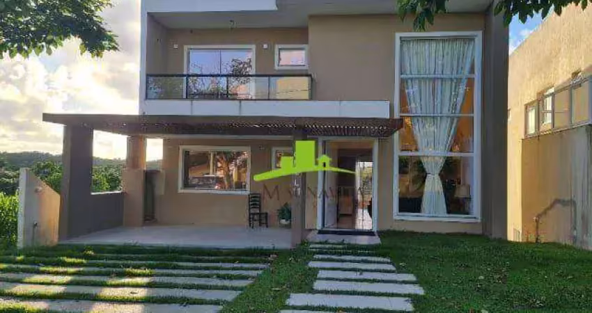 Alphaville litoral norte 2. casa alto padrão à venda com 330m², 4 suítes, piscina, espaço gourmet, vista área verde. lazer completo. pronta para morar