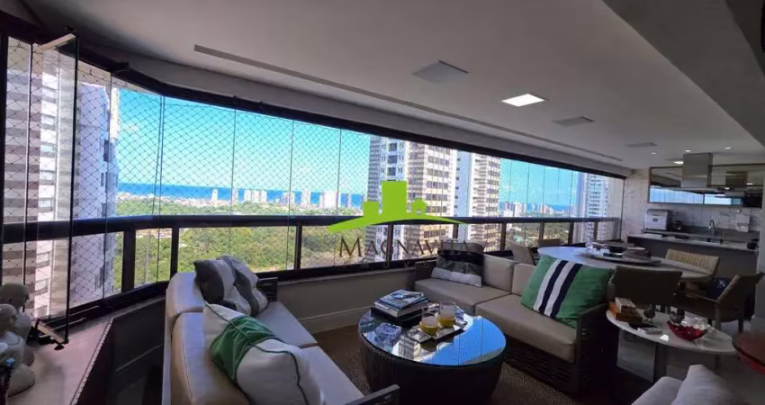 Lumno greenville. apartamento alto padrão à venda, 225m², 3 suítes, vista mar, varanda gourmet integrada, 4 vagas, alto luxo, salvador r$ 2.790.000,0