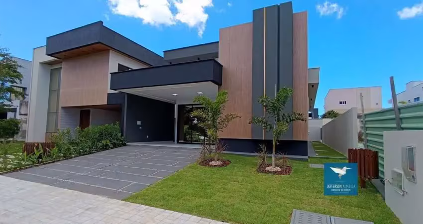 Casa plana nova com móveis projetados de frente para área verde no condomínio jardins do lago em eusébio, 151m2, 03 suítes, closet, piscina, varanda gourmet, 04 vagas
