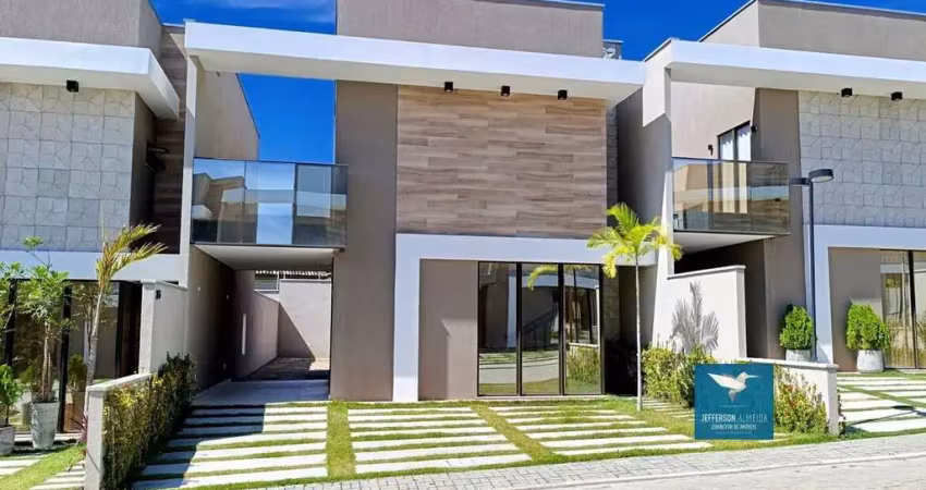 Casa duplex nova em condomínio com vista para a lagoa na av. recreio e próximo ao porto das dunas no bairro lagoa redonda, 03 suítes, master com closet e varanda, 148m2, 03 vagas. lazer completo com v