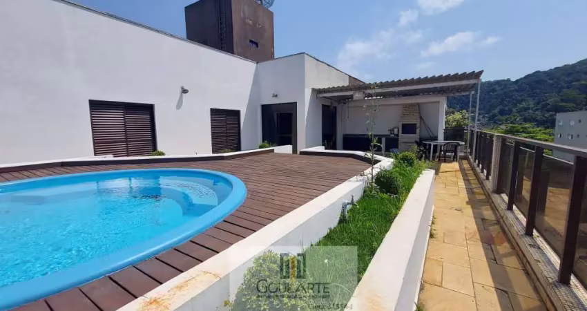 Cobertura penthouse, 5 dormitórios sendo 1 suíte, área gourmet com piscina, na praia da enseada - guarujásp.