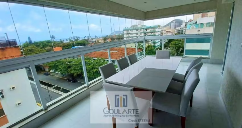 Apartamento alto padrão com 3 dormitórios sendo 3 suítes, sacada envidraçada gourmet vista mar, churrasqueira e lazer completo no condomínio na praia da Enseada-Guarujá/SP.