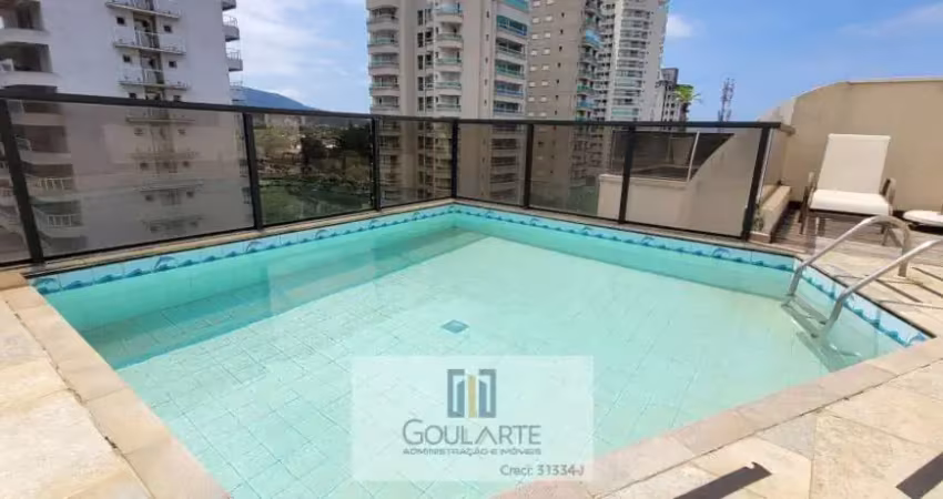 Cobertura duplex com 3 suítes climatizadas, piscina e churrasqueira, lado praia na Enseada-Guarujá/SP.