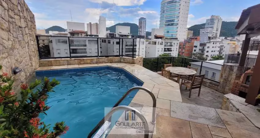 Apartamento cobertura duplex, terraço vista lateral do mar, 2 dormitórios sendo 1 suíte, piscina e churrasqueira, lazer completo no condomínio, lado praia na Enseada-Guarujá/SP.