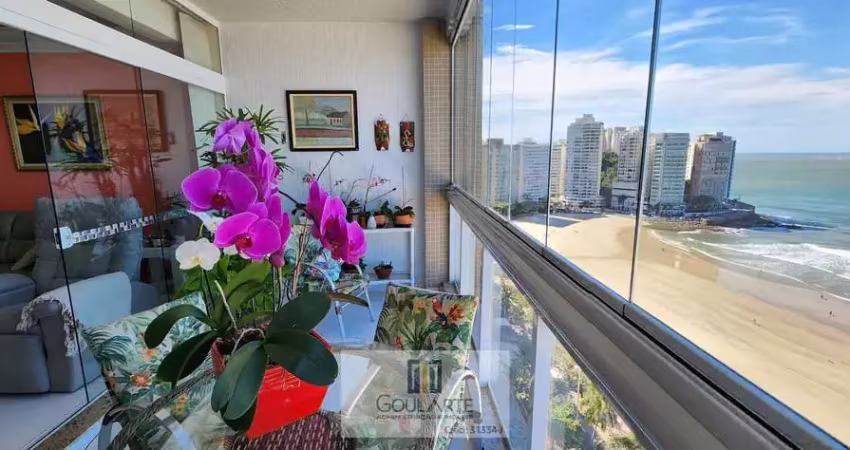 Apartamento alto padrão com sacada envidraçada frente mar, 3 suítes + 1 dormitório de serviço, vista total do mar na praia das pitangueiras - guarujá/sp