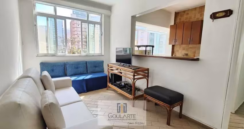 Apartamento com vista parcial do mar, 1 dormitório amplo na praia das astúrias - guarujá/sp
