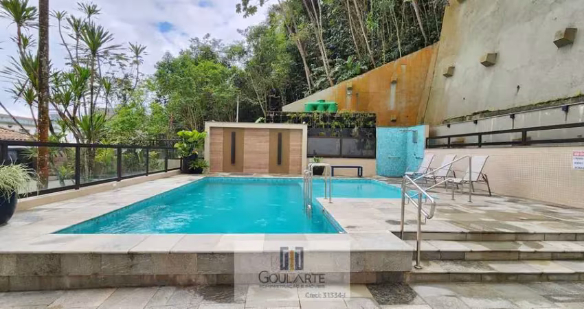 Apartamento alto padrão com acesso a sacada vista lateral mar, 3 dormitórios climatizados sendo 1 suíte, lazer no condomínio na praia das pitangueiras - guarujá/sp.