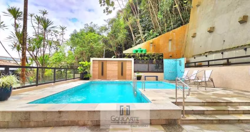 Apartamento alto padrão com acesso a sacada, 3 dormitórios climatizados sendo 1 suíte + dormitório de serviço, lazer no condomínio - pitangueiras-guarujá/sp.
