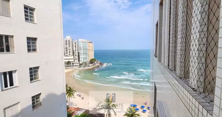 Apartamento alto padrão frente mar com acesso a janelão vista mar, 3 dormitórios climatizados + dormitório de serviço, na praia das pitangueiras - guarujá/sp.