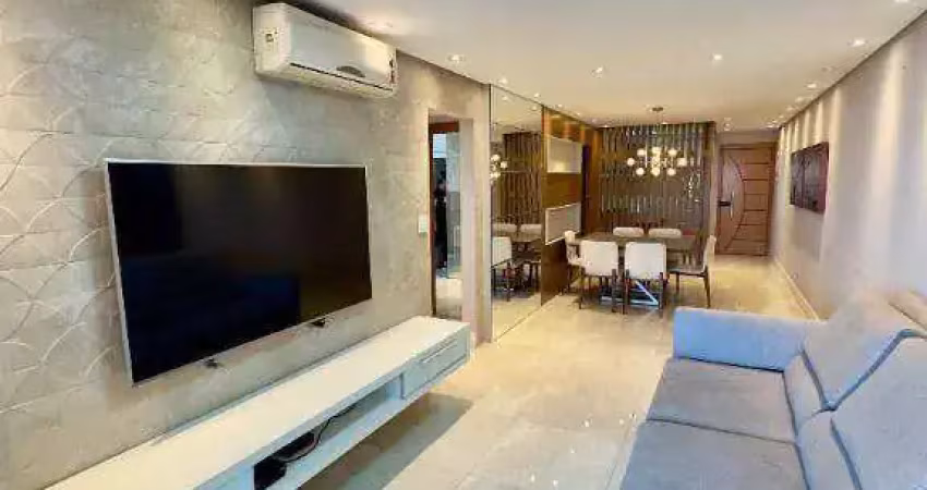 Apartamento alto padrão mobiliado com 3 dormitórios sendo 2 suítes à venda no lado praia, 129 m² por r$ 1.300.000 - canto do forte - praia grande/sp