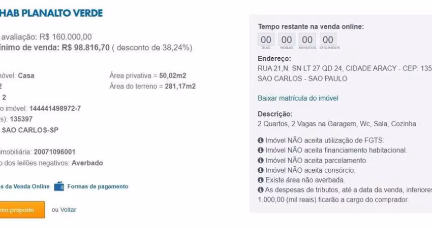 Apartamento para Venda em São Carlos, Cidade Aracy, 2 dormitórios, 1 banheiro, 2 vagas