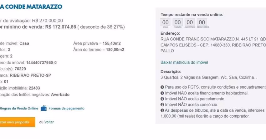 Casa para Venda em Ribeirão Preto, Campos Elíseos, 3 dormitórios, 1 banheiro, 2 vagas