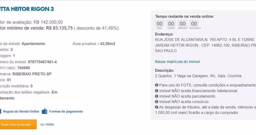 Apartamento para Venda em Ribeirão Preto, Jardim Heitor Rigon, 2 dormitórios, 1 banheiro, 1 vaga