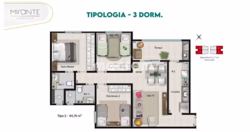 Apartamento para venda em Bonfim Paulista de 85.00m² com 3 Quartos, 1 Suite e 2 Garagens