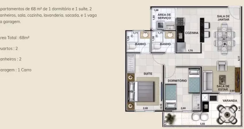 Apartamento para venda em vila itapanhau de 68.00m² com 2 quartos, 1 suite e 1 garagem