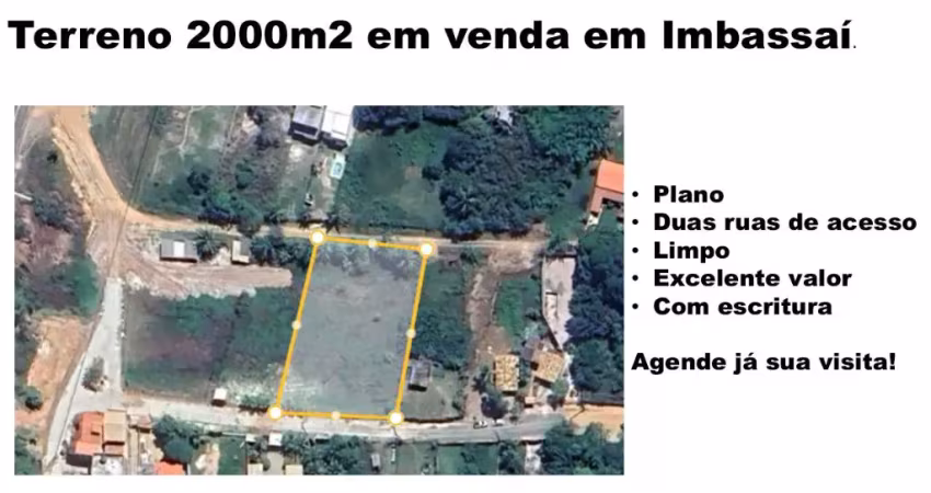 Vende-se terreno 2.000 m² em imbassaí. plano, limpo, com escritura e acceso por duas ruas.