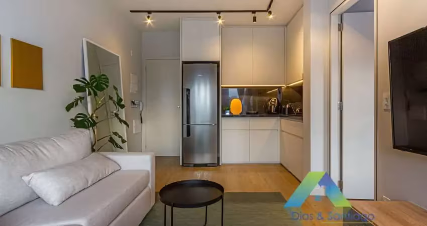Apartamento todo mobiliado em pinheiros com 39m² - 1 suíte com localização privilegiada a 210mts da estação de metrô faria lima/pinheiros.