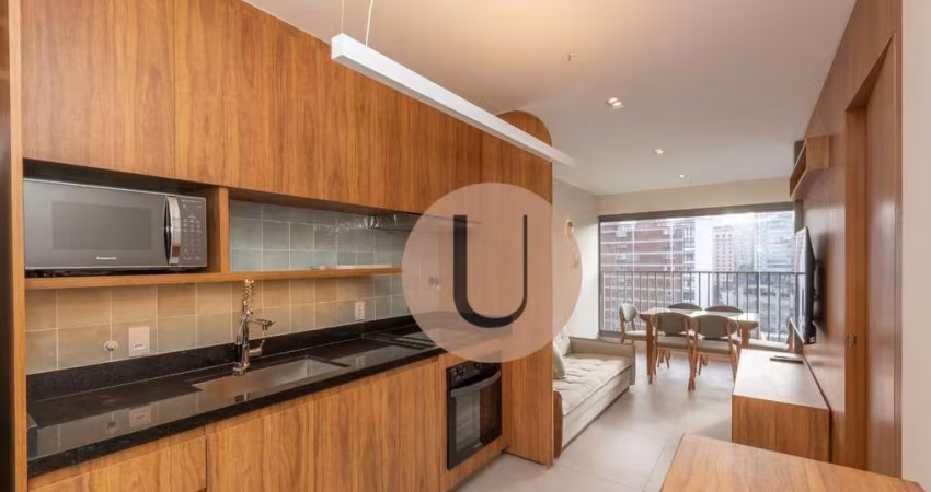 Apartamento andar alto um quarto vaga fixa no Jardim Paulista