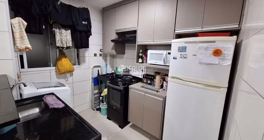 Apartamento de 2 dormitórios à venda em Uberaba Parque Andes, cozinha com moveis planejados e banheiro com box.