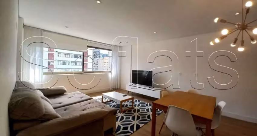 Flat com 1dormitório, com 57m² no coração da Avenida Paulista prédio com 'retrofit' recente.