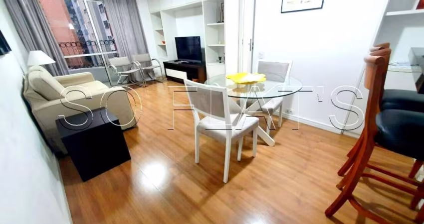 Flat no Jardins com famosa planta de 47m² com quarto e sala separado no Jardim Paulista.