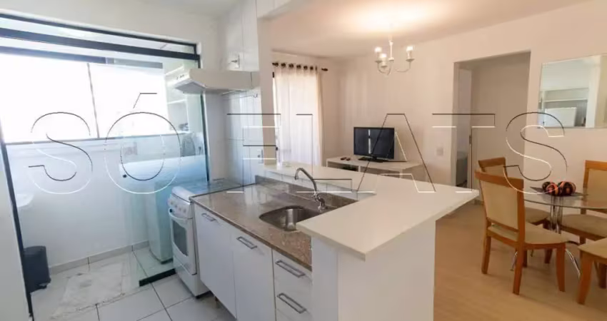 Flat Espaço Alpha disponível para locação na Vila Olímpia com 40m² contendo 1 dormitório e 1 vaga.