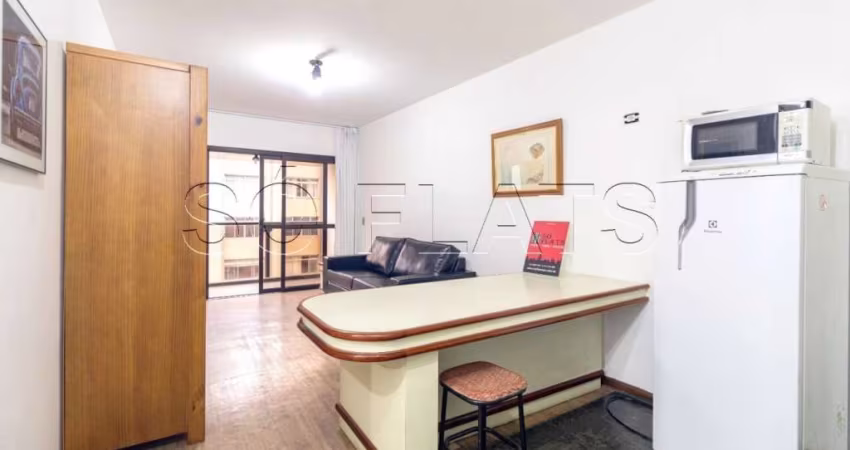 Flat no The Plaza com 50m² 1 dormitório 1 vaga de garagem disponível para locação nos Jardins.