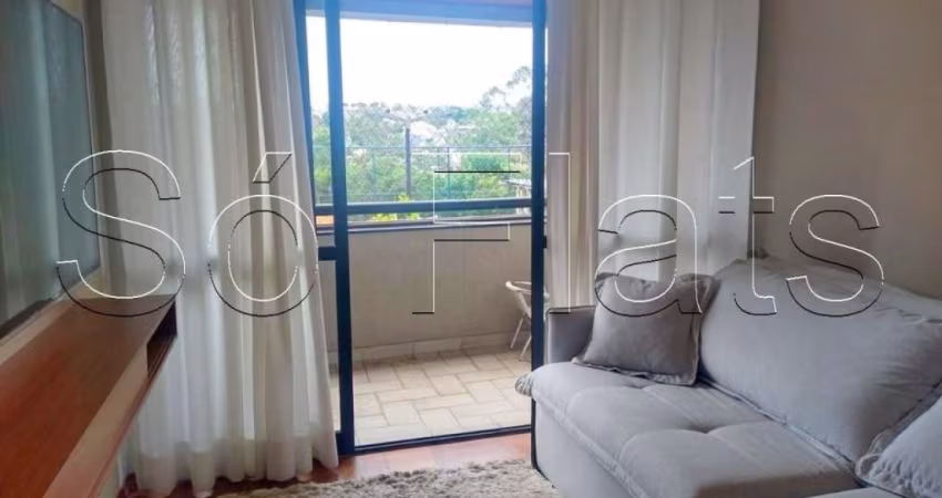 Flat estilo residencie disponível para locação contendo 90m², 3 dorme e 2 vagas em Alphaville.