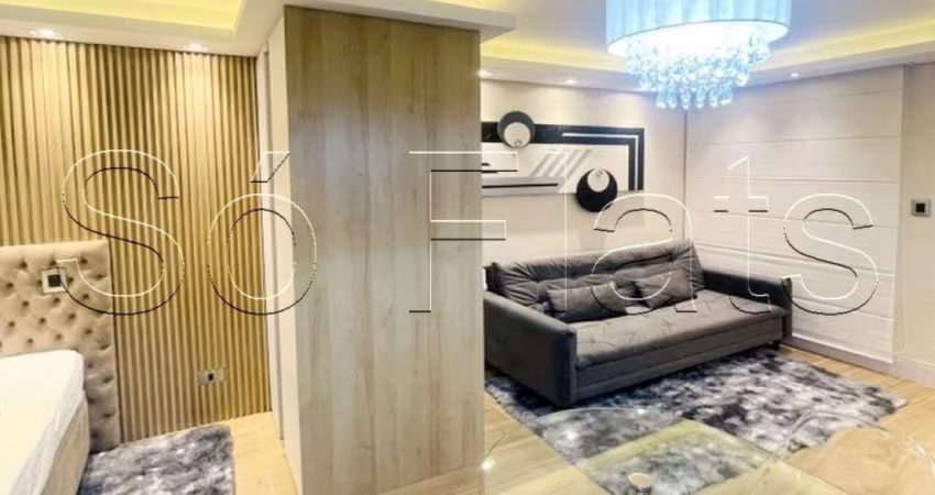Flat disponível para locação no Condomínio Alvorada todo mobiliado contendo 35m² 1 dorm e 1 vaga.