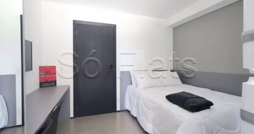 Flat disponível para locação no bairro de moema contendo 22m², 1 dormitório e 1 vaga de garagem.