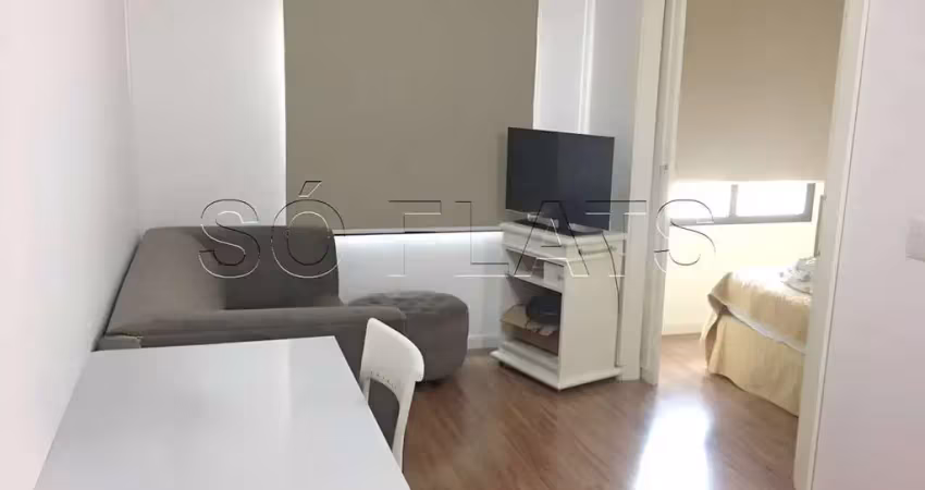 Flat mobiliado disponível para venda com 28m², 1 dormitório e 1 vaga de garagem
