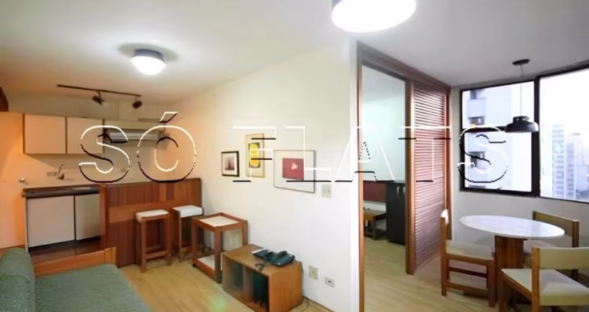 Flat totalmente mobiliado em Pinheiros disponível para venda.