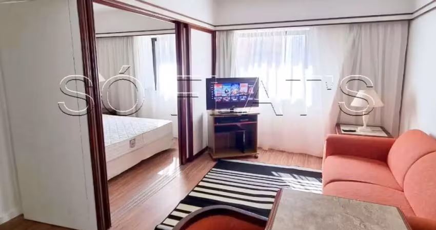 Localizado no jardins flat 1 suíte 1 vaga de garagem 28m² mobiliado com serviços e lavanderia.