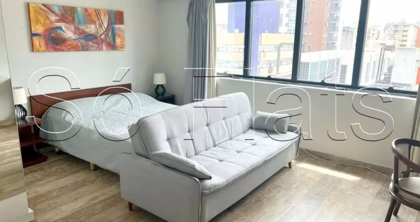 Flat disponível para locação em Moema contendo 30m², 1 dormitório e 1 vaga de garagem.