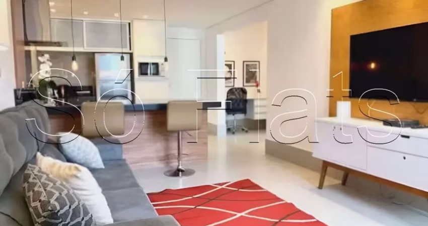 Apto disponível para locação em Alphaville com 55m², 1 dormitório e 1 vaga de garagem.
