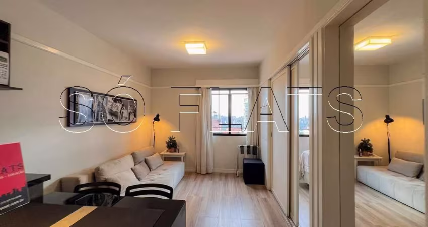 Ninety, flat disponível para locação nos Jardins, contendo 32m², 1 dormitório e 1 vaga.