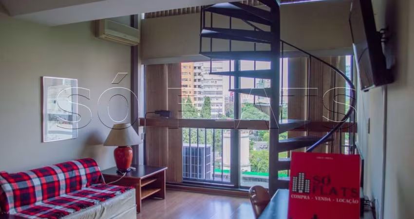Flat no Jardins com 56m², com serviços, sem burocracia na locação a 100 metros da Av. Paulista.