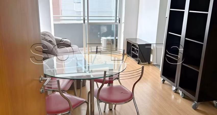 Flat disponível para locação em Pinheiros com 45m², 1 dormitório e 1 vaga de garagem.