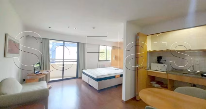 Flat com 1 dormitório e 1 vaga de garagem mobiliado em Moema disponível para locação