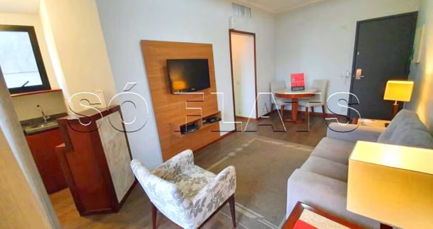 Massis, flat nos Jardins disponível para locação contendo 42m², 1 dormitório e 1 vaga de garagem.