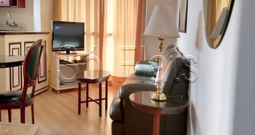 Flat no Paulista Wall Street disponível para locação com 49m², 1 dorm e 1 vaga no Jardim Paulista.