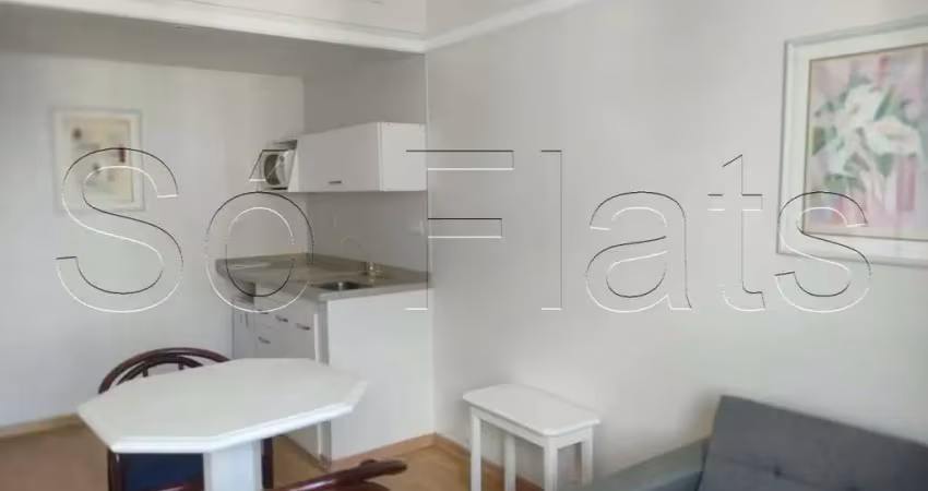 Apto no ninety para locação com 33m², 1 dormitório e 1 vaga de garagem nos jardins.
