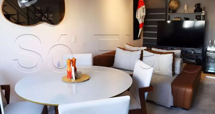 Vn gomes de carvalho, flat disponível para locação contendo 55m², 1 dormitório e 1 vaga.