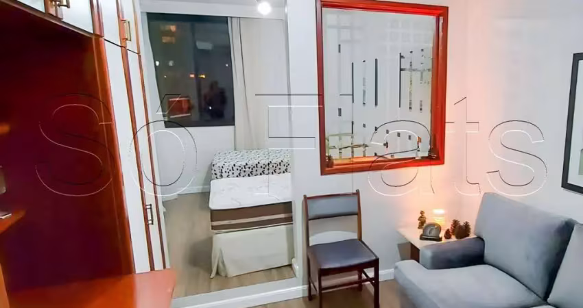Poeta drummond, flat disponível para locação com 28m², 01 dormitório e 01 vaga de garagem.