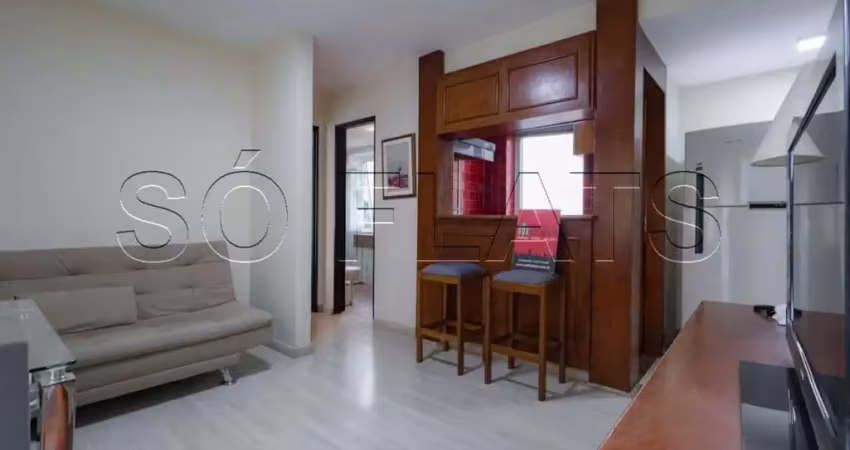 Flat disponível para locação nos jardins, contendo 40m², 1 dormitório e 1 vaga de garagem.