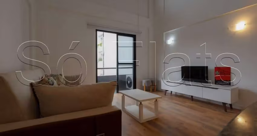 Flat disponível para locação duplex na melhor região de moema com 53m², 1 dormitório e 1 vaga.